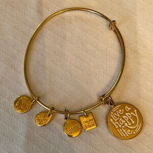 Alex and Ani Live a Happy Life Gold toned Charm Bangle Bracelet